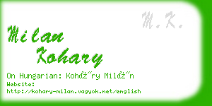 milan kohary business card